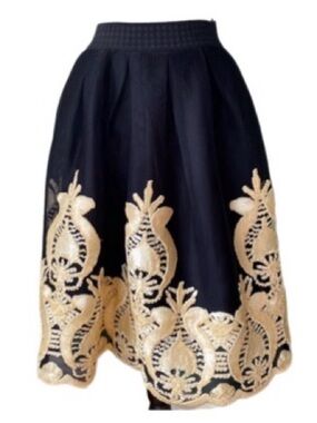 Ina black gold embroidery accent vintage swing formal Skirt